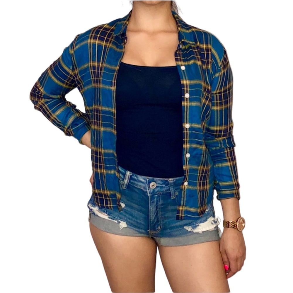 Blue and Yellow Flannel Shirt